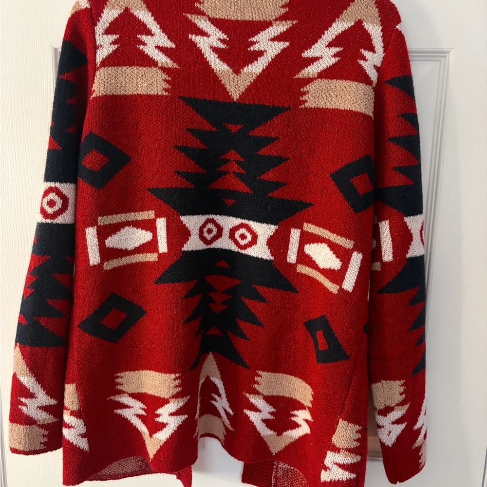 Women's Tribal Aztec Print Sweater Open Front Knitted Jacquard Cardigan - Picture 2 of 3